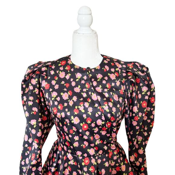 ROTATE Birger Christensen Pauline Floral Mini Dress 4 Black Pink Floral - Picture 6 of 16